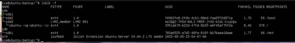 lsblk -f dans la VM ubuntu-backup