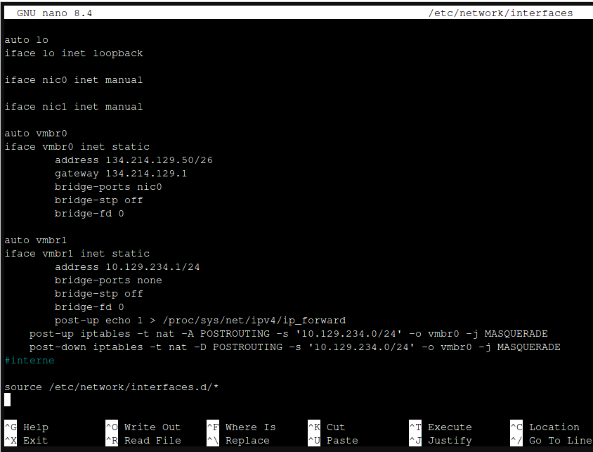 /etc/network/interfaces NAT vmbr1