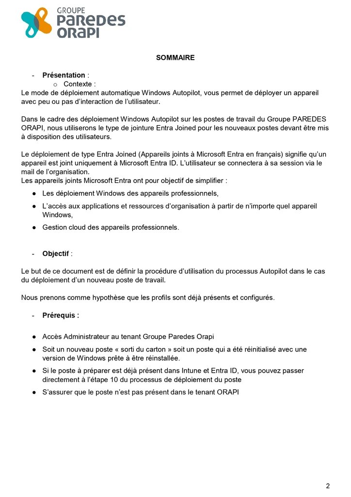 Procédure déploiement — Sommaire