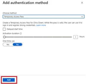 Temporary Access Pass — configuration