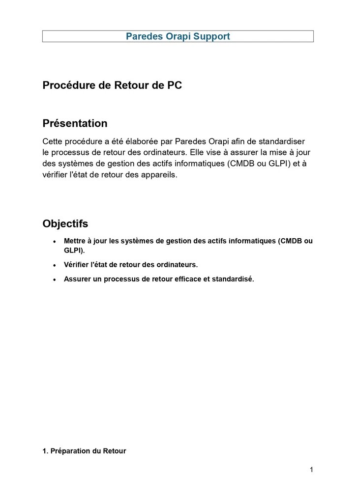 Procédure retour PC — p.1